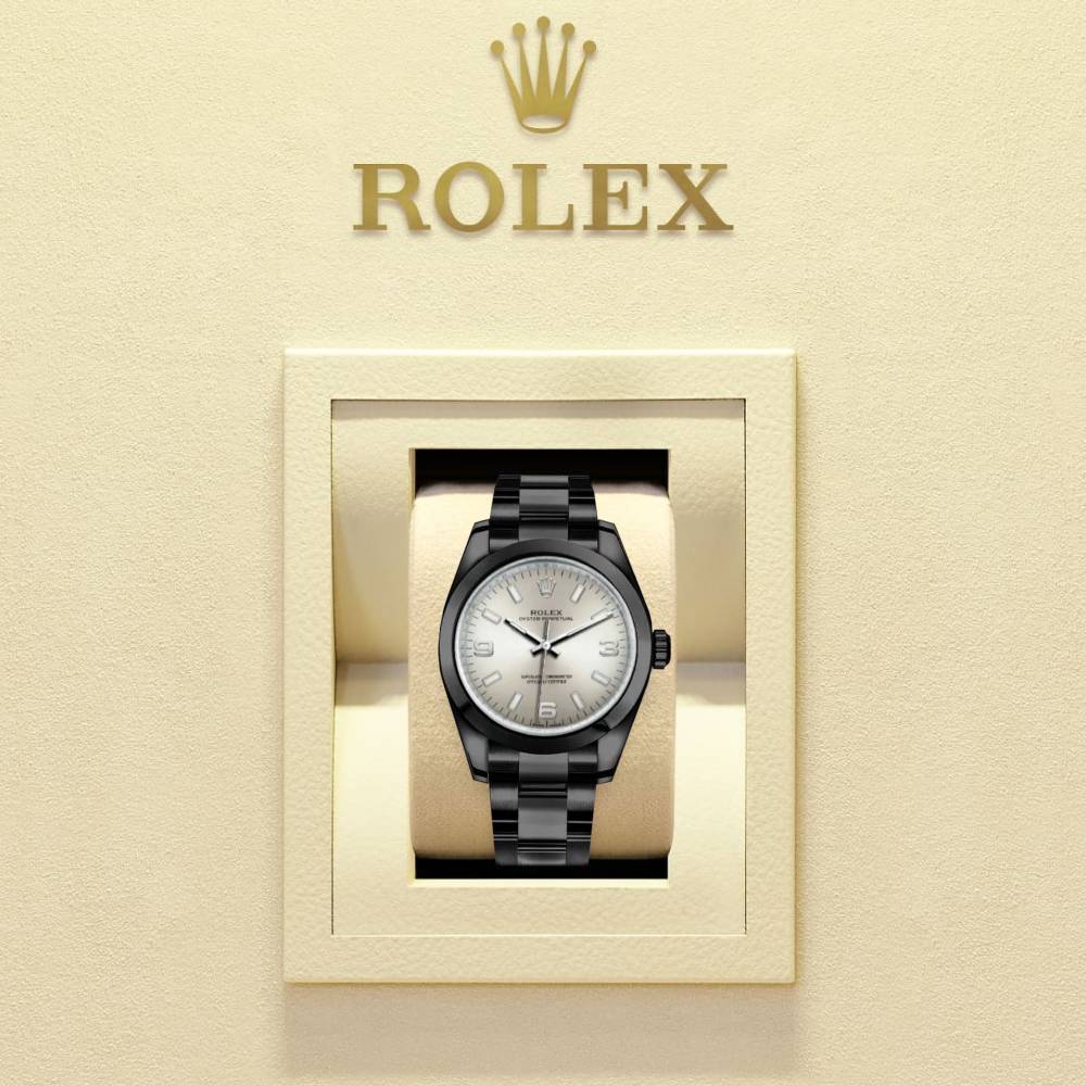 Rolex Oyster Perpetual 34mm - Ref: 114200-0019-pvd - Silver Stick Dial, Black PVD Stainless Steel Oyster Bracelet Watch