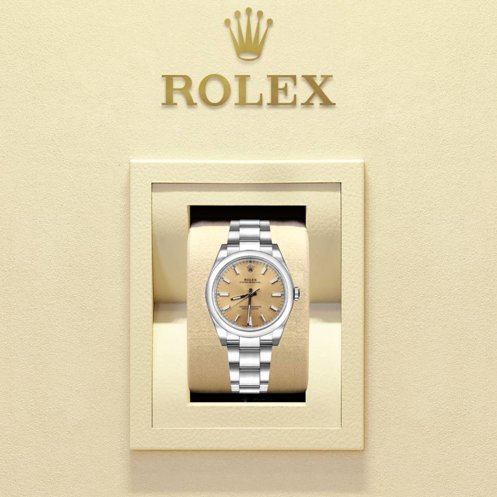 Rolex Oyster Perpetual 34mm - Ref: 114200-0022 - White Grape Stick Dial, Stainless Steel Oyster Bracelet Watch