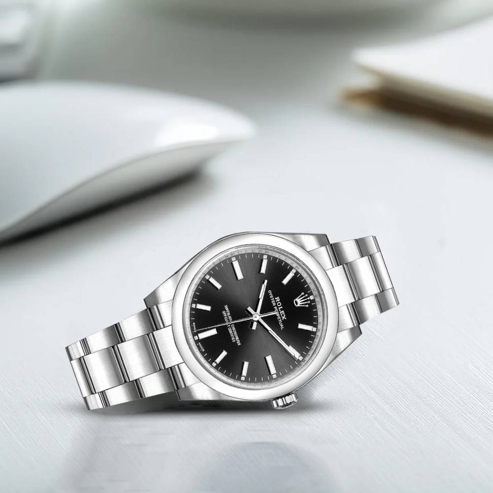 Rolex Oyster Perpetual 34mm - Ref: 114200-0023 - Black Stick Dial, Stainless Steel Oyster Bracelet Watch