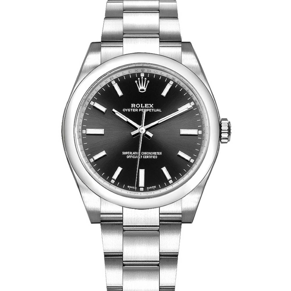 Rolex Oyster Perpetual 34mm - Ref: 114200-0023 - Black Stick Dial, Stainless Steel Oyster Bracelet Watch