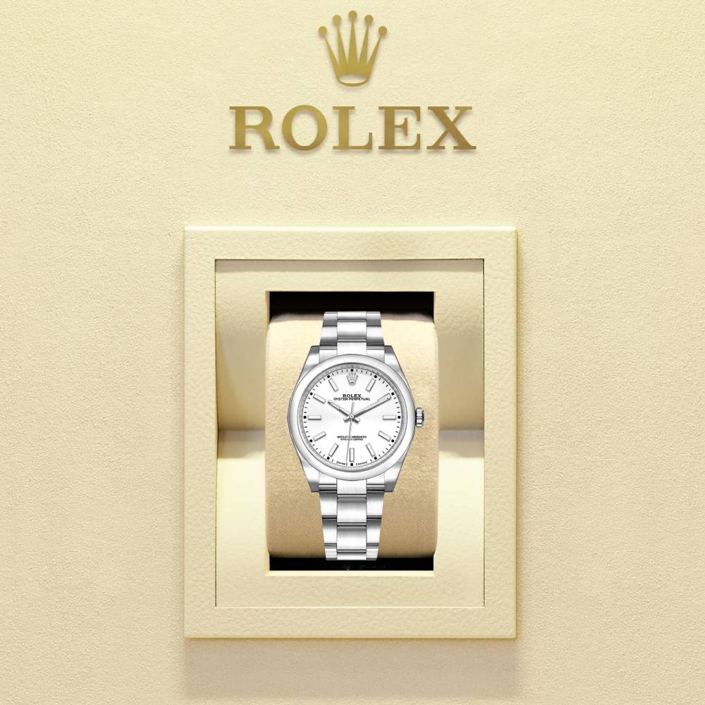 Rolex Oyster Perpetual 34mm - Ref: 114200-0024 - White Stick Dial, Stainless Steel Oyster Bracelet Watch