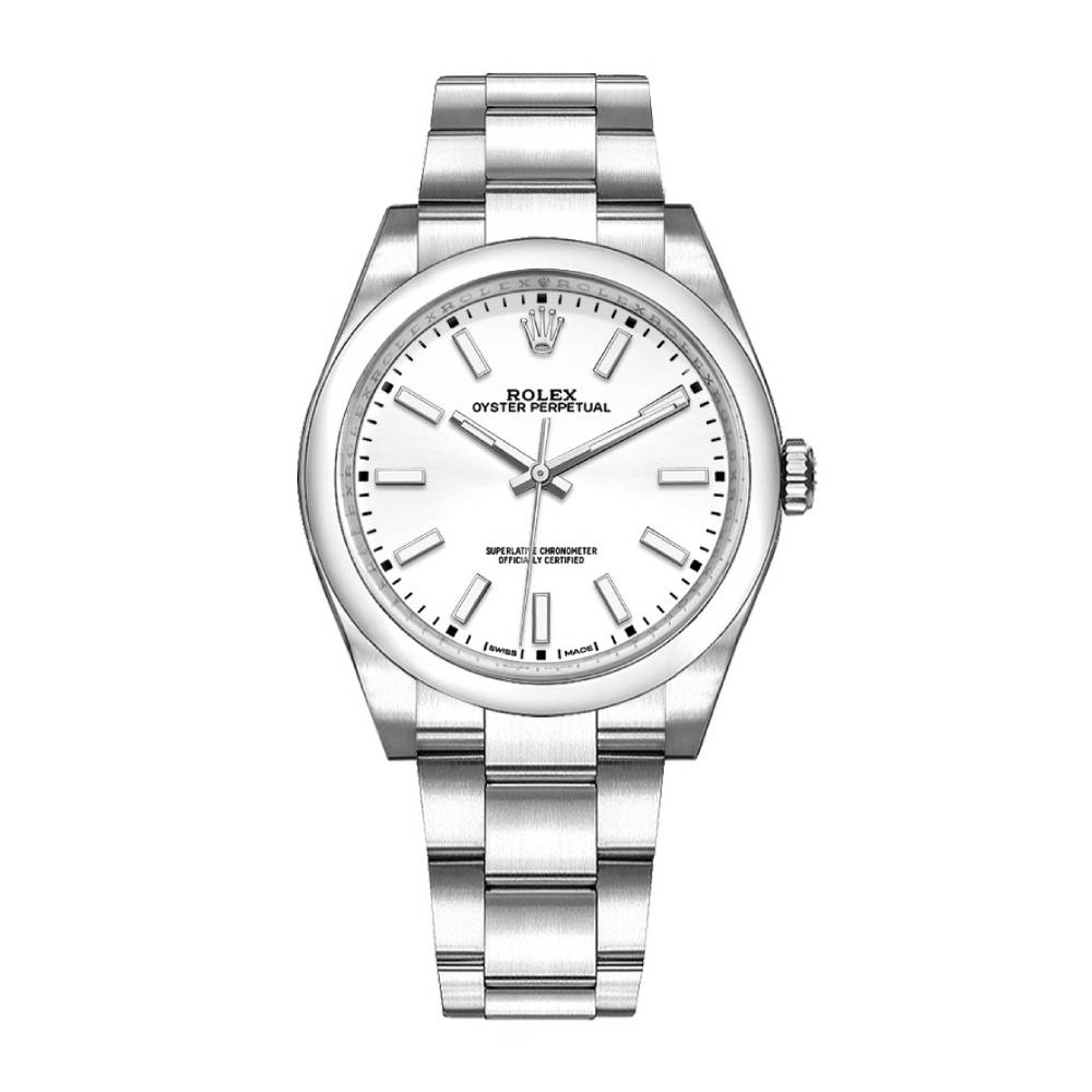Rolex Oyster Perpetual 34mm - Ref: 114200-0024 - White Stick Dial, Stainless Steel Oyster Bracelet Watch