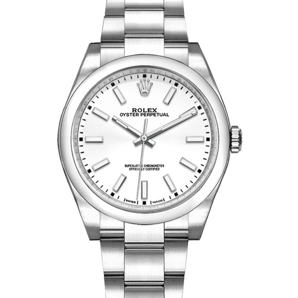 Rolex Oyster Perpetual 34mm - Ref: 114200-0024 - White Stick Dial, Stainless Steel Oyster Bracelet Watch