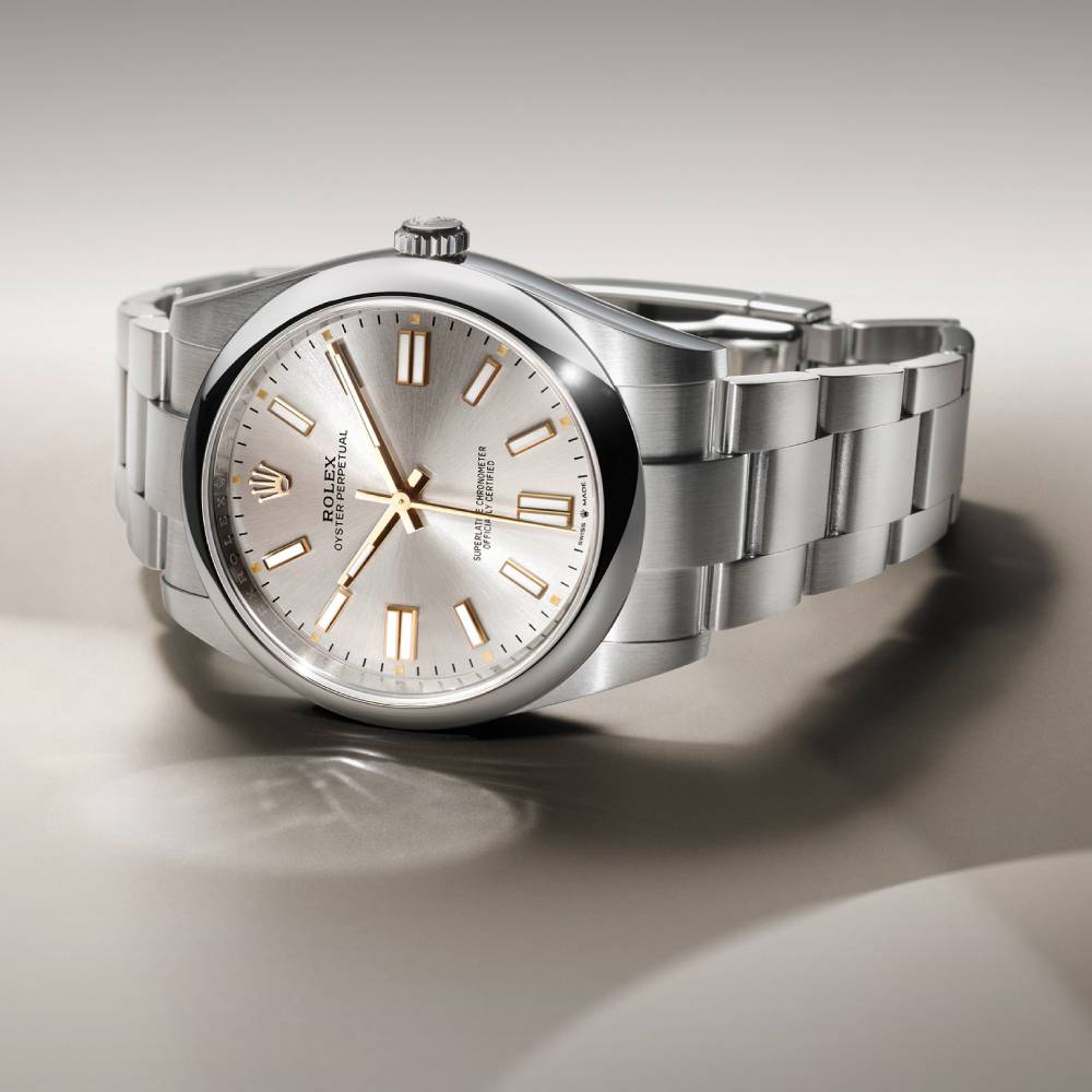 Rolex Oyster Perpetual 34mm - Ref: 124200-0001 - Silver Stick Dial, Stainless Steel Oyster Bracelet Watch