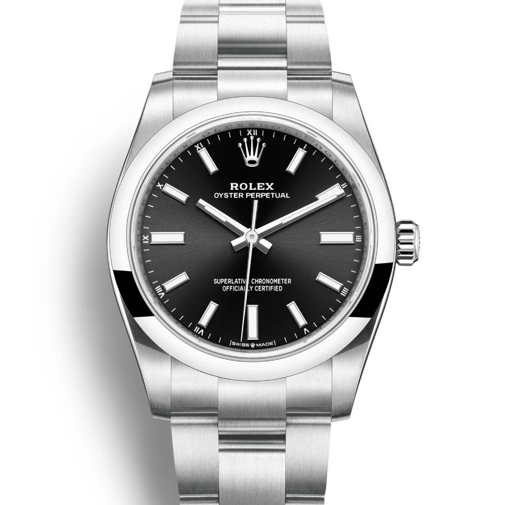 Rolex Oyster Perpetual 34mm - Ref: 124200-0002 - Black Stick Dial, Stainless Steel Oyster Bracelet Watch