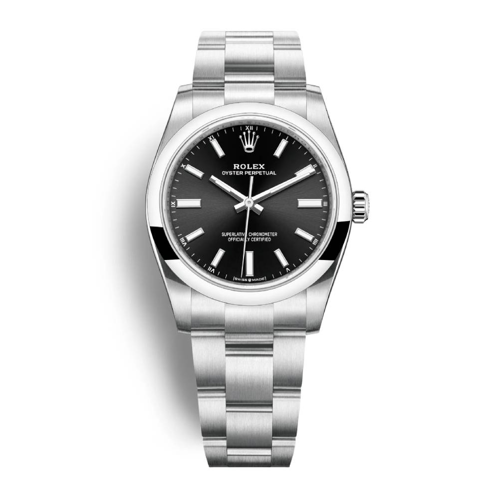 Rolex Oyster Perpetual 34mm - Ref: 124200-0002 - Black Stick Dial, Stainless Steel Oyster Bracelet Watch