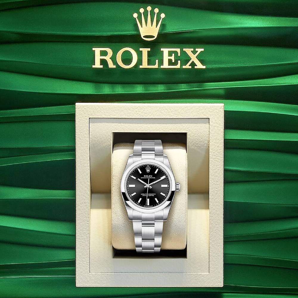 Rolex Oyster Perpetual 34mm - Ref: 124200-0002 - Black Stick Dial, Stainless Steel Oyster Bracelet Watch