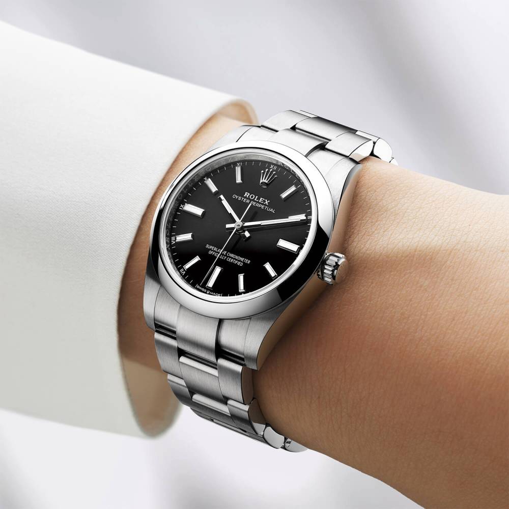 Rolex Oyster Perpetual 34mm - Ref: 124200-0002 - Black Stick Dial, Stainless Steel Oyster Bracelet Watch