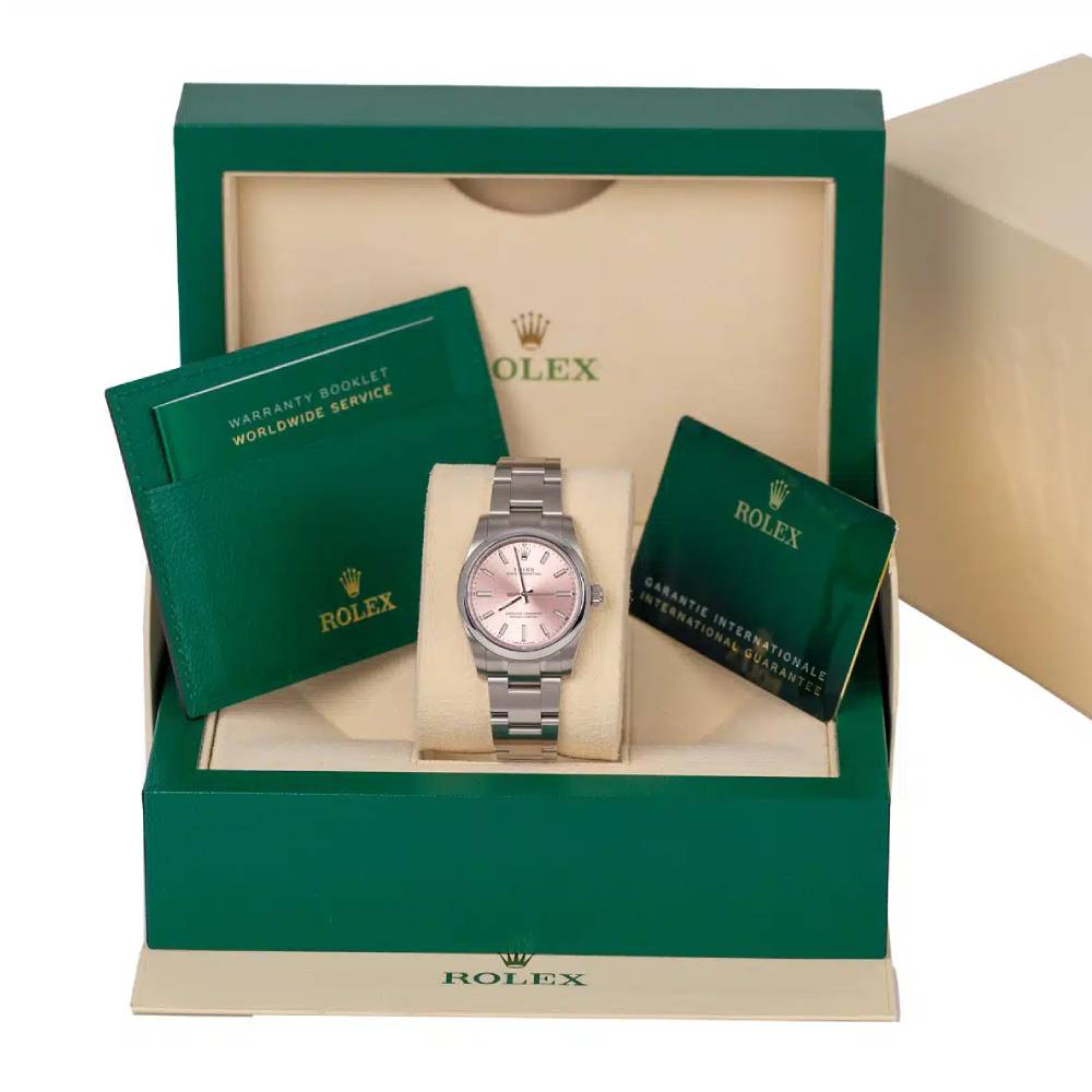 Rolex Oyster Perpetual 34mm - Ref: 124200-0004 - Pink Stick Dial, Stainless Steel Oyster Bracelet Watch