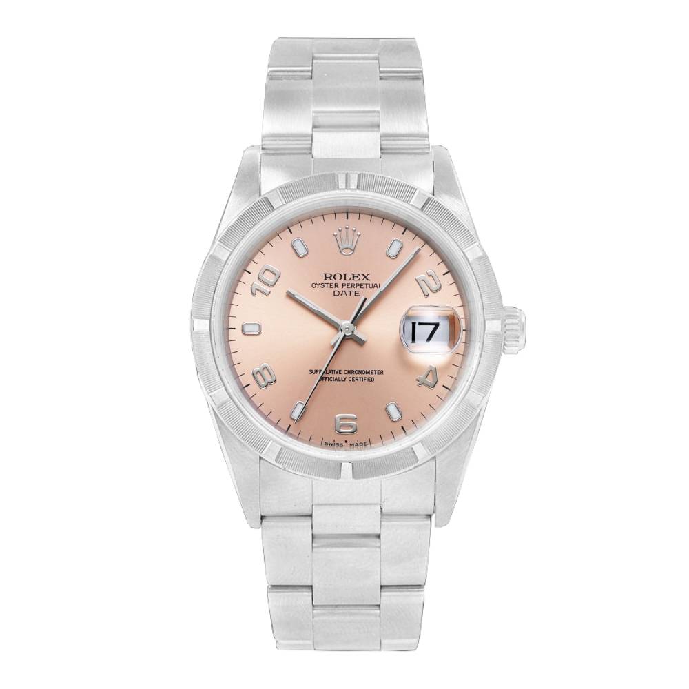 Rolex Oyster Perpetual 34mm - Ref: 15210 - Pink/Salmon Arabic Dial, Stainless Steel Oyster Bracelet Watch