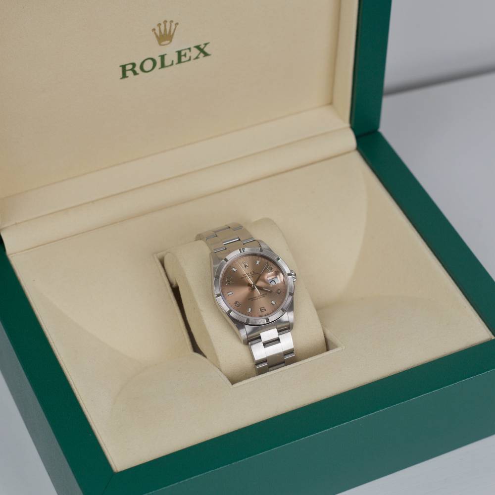 Rolex Oyster Perpetual 34mm - Ref: 15210 - Pink/Salmon Arabic Dial, Stainless Steel Oyster Bracelet Watch