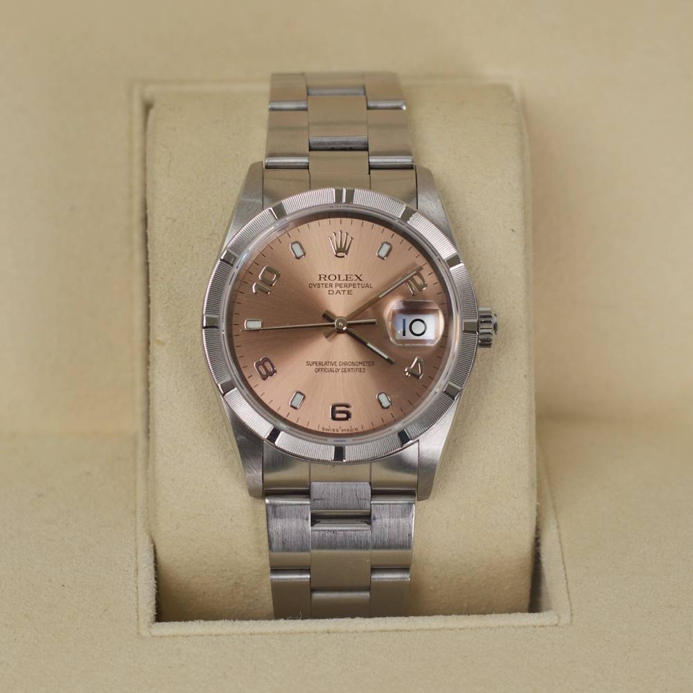 Rolex Oyster Perpetual 34mm - Ref: 15210 - Pink/Salmon Arabic Dial, Stainless Steel Oyster Bracelet Watch