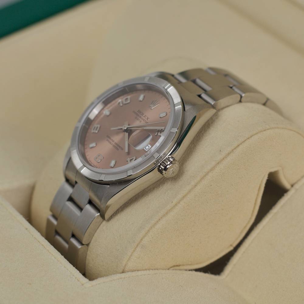 Rolex Oyster Perpetual 34mm - Ref: 15210 - Pink/Salmon Arabic Dial, Stainless Steel Oyster Bracelet Watch