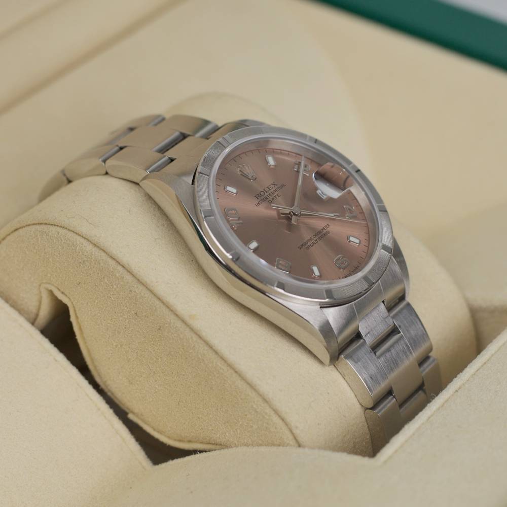 Rolex Oyster Perpetual 34mm - Ref: 15210 - Pink/Salmon Arabic Dial, Stainless Steel Oyster Bracelet Watch