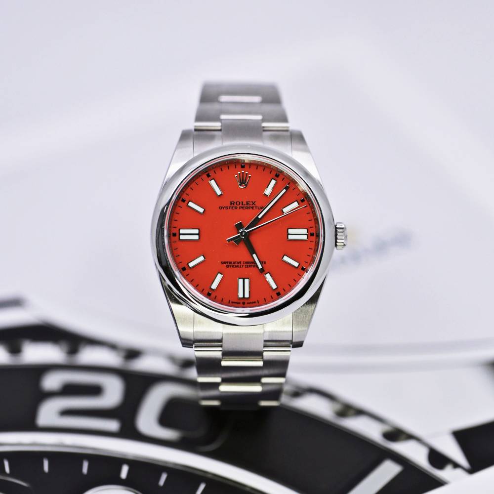 Rolex Oyster Perpetual 36mm - Ref: 126000-0007 - Coral Red Stick Dial, Stainless Steel Oyster Bracelet Watch