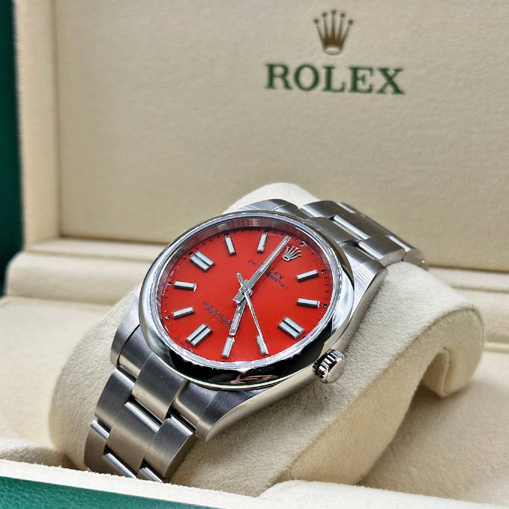 Rolex Oyster Perpetual 36mm - Ref: 126000-0007 - Coral Red Stick Dial, Stainless Steel Oyster Bracelet Watch