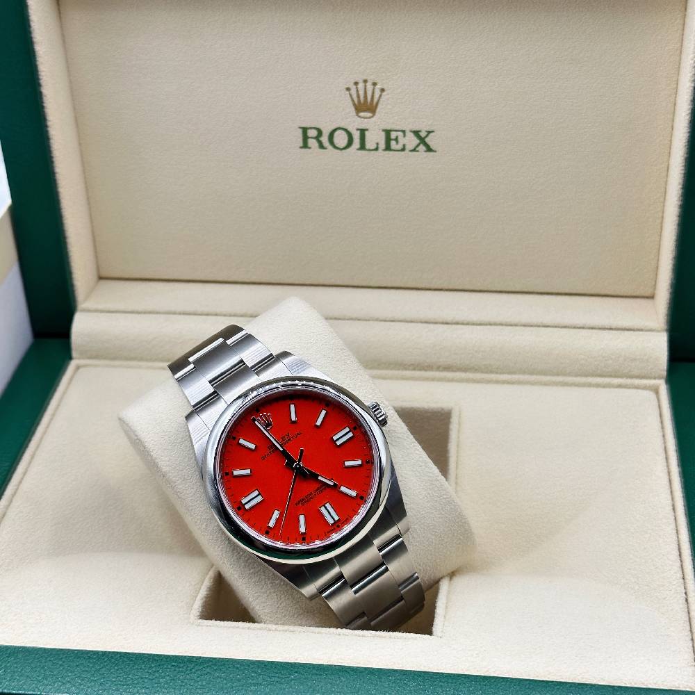 Rolex Oyster Perpetual 36mm - Ref: 126000-0007 - Coral Red Stick Dial, Stainless Steel Oyster Bracelet Watch