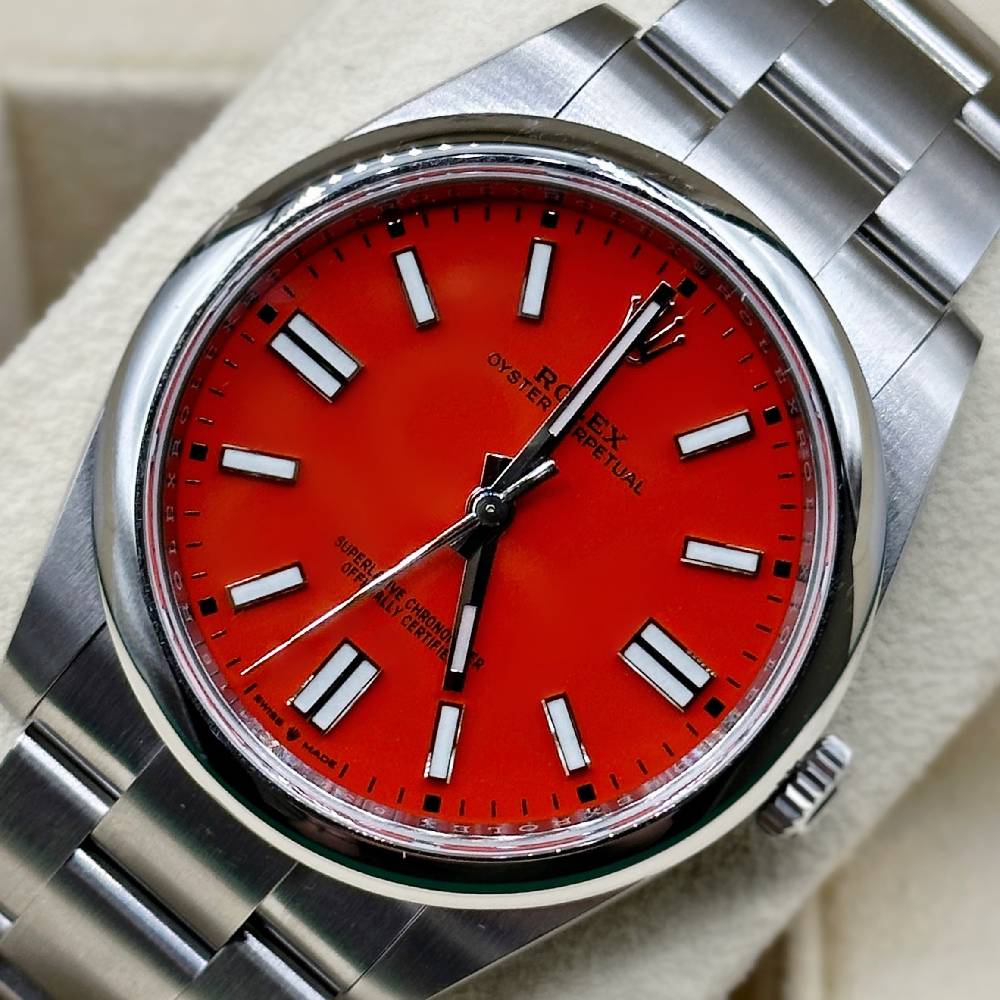 Rolex Oyster Perpetual 36mm - Ref: 126000-0007 - Coral Red Stick Dial, Stainless Steel Oyster Bracelet Watch