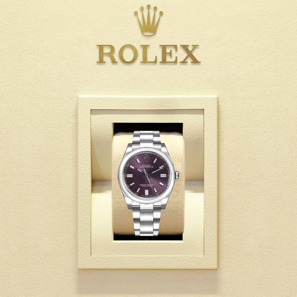 Rolex Oyster Perpetual 36mm - Ref: 116000-0010 - Red Grape Stick Dial, Stainless Steel Oyster Bracelet Watch