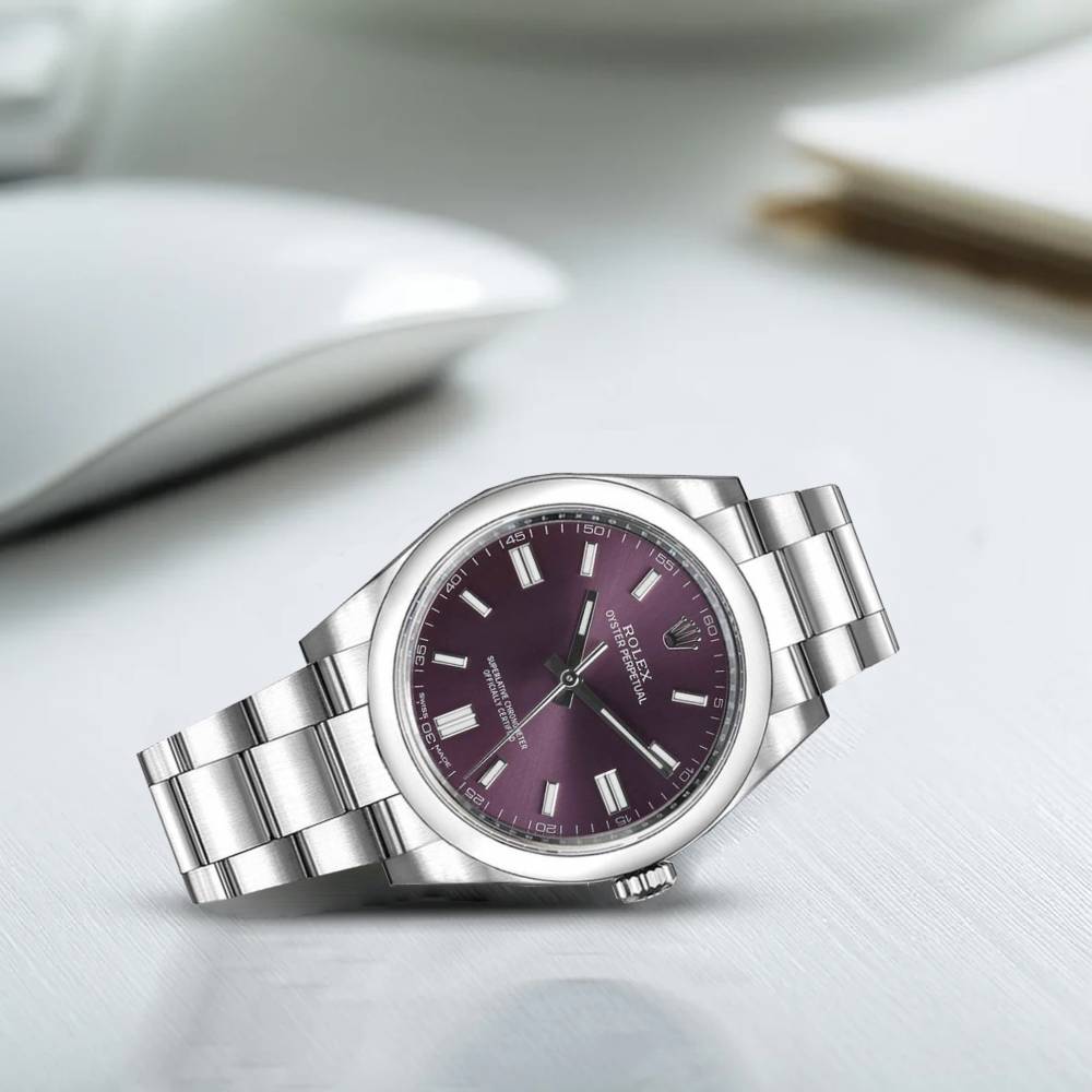 Rolex Oyster Perpetual 36mm - Ref: 116000-0010 - Red Grape Stick Dial, Stainless Steel Oyster Bracelet Watch