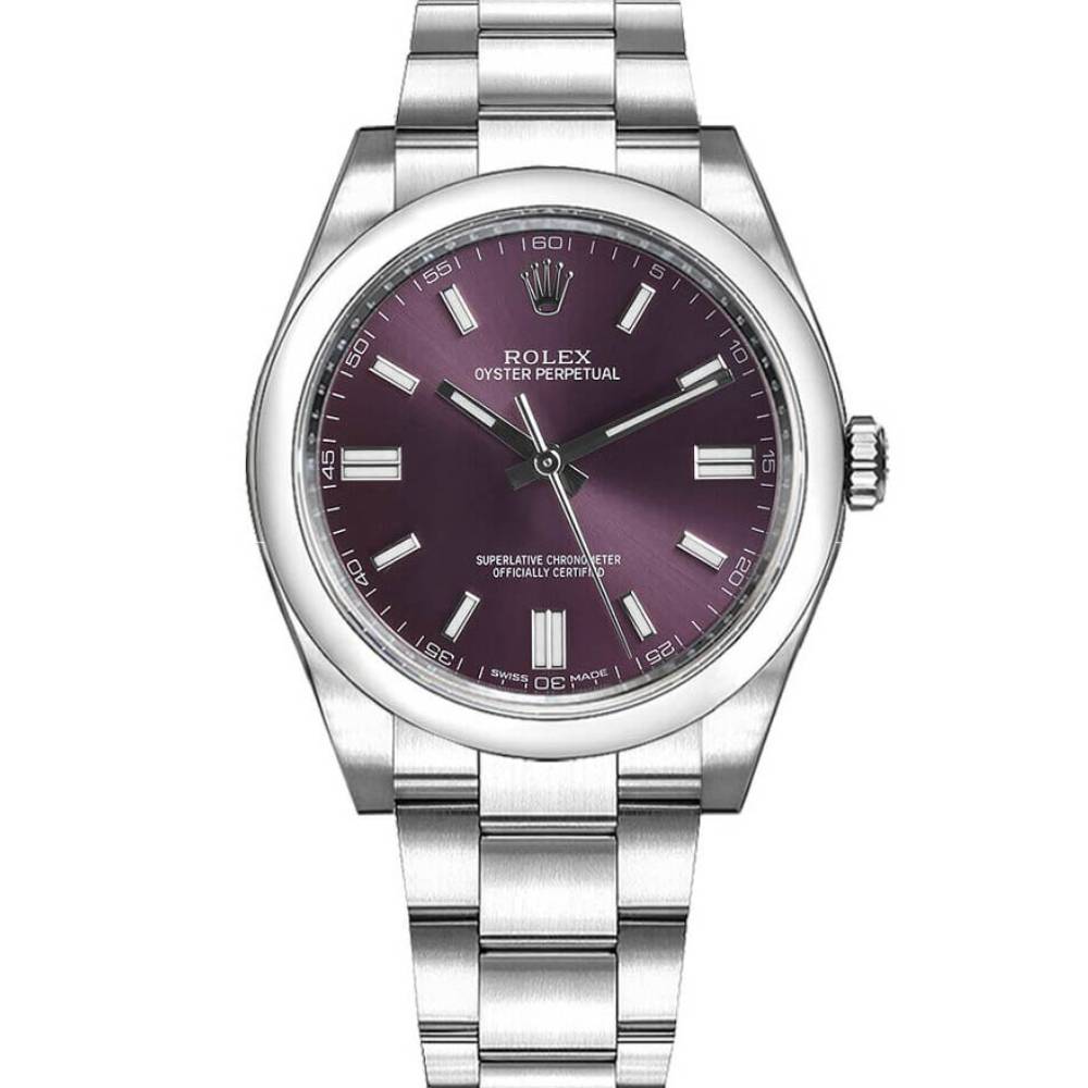 Rolex Oyster Perpetual 36mm - Ref: 116000-0010 - Red Grape Stick Dial, Stainless Steel Oyster Bracelet Watch