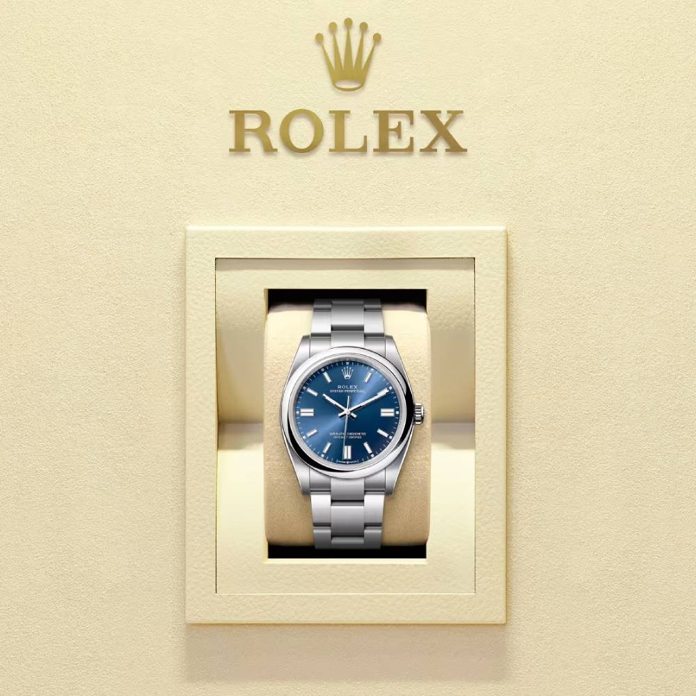 Rolex Oyster Perpetual 36mm - Ref: 126000-0003 - Bright Blue Stick Dial, Stainless Steel Oyster Bracelet Watch