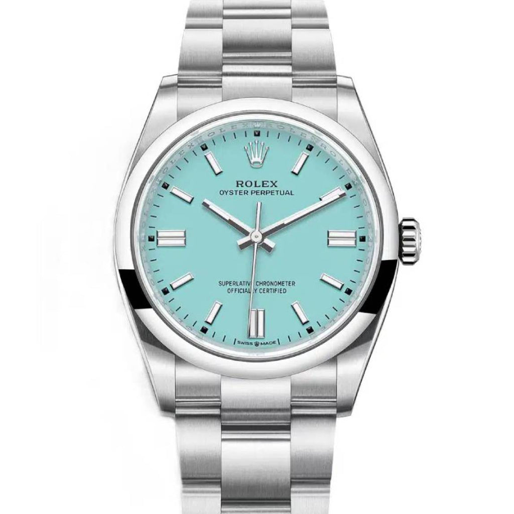 Rolex Oyster Perpetual "Tiffany" 36mm | Stainless steel bracelet | Turquoise blue dial Smooth bezel | Men's Watch 126000-0006 