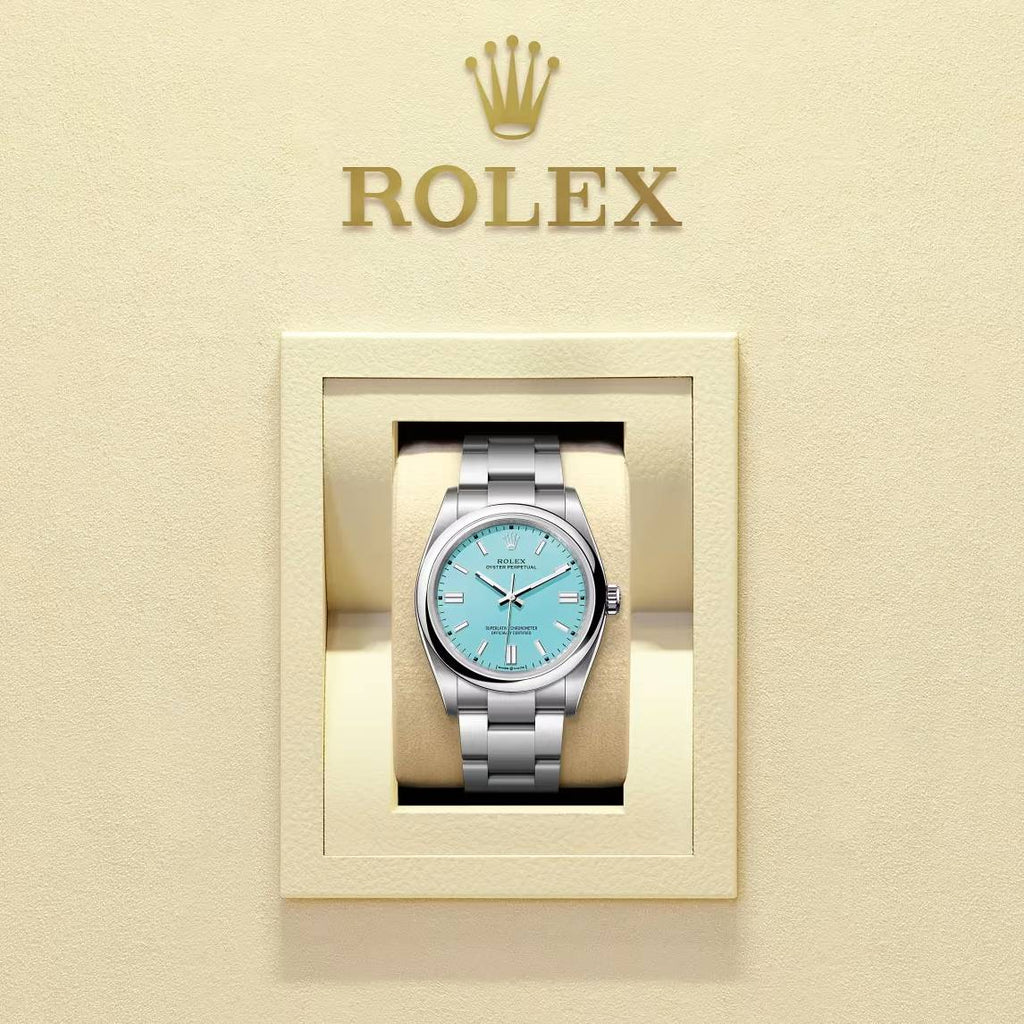 Rolex Oyster Perpetual "Tiffany" 36mm | Stainless steel bracelet | Turquoise blue dial Smooth bezel | Men's Watch 126000-0006 