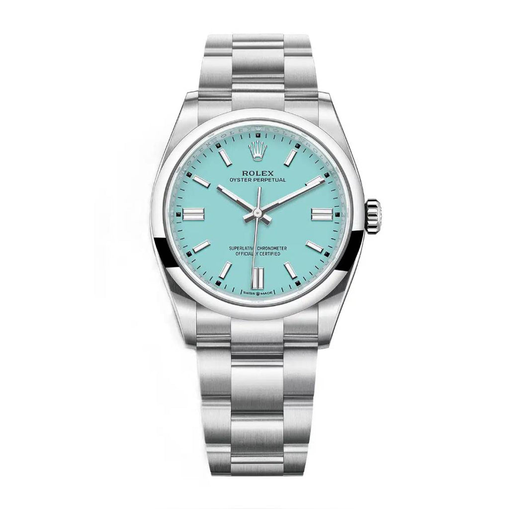 Rolex Oyster Perpetual "Tiffany" 36mm | Stainless steel bracelet | Turquoise blue dial Smooth bezel | Men's Watch 126000-0006 