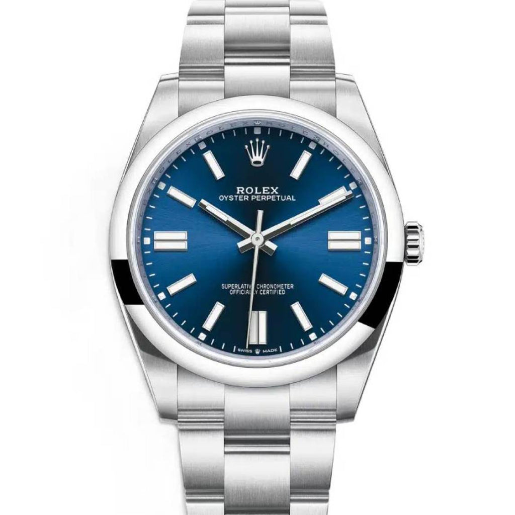 Rolex Oyster Perpetual 41mm | Stainless steel bracelet | Bright blue dial Smooth bezel | Men's Watch 124300-0003 