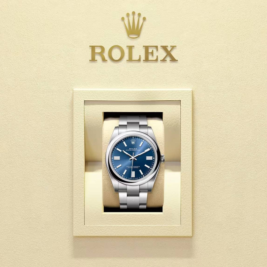 Rolex Oyster Perpetual 41mm | Stainless steel bracelet | Bright blue dial Smooth bezel | Men's Watch 124300-0003 