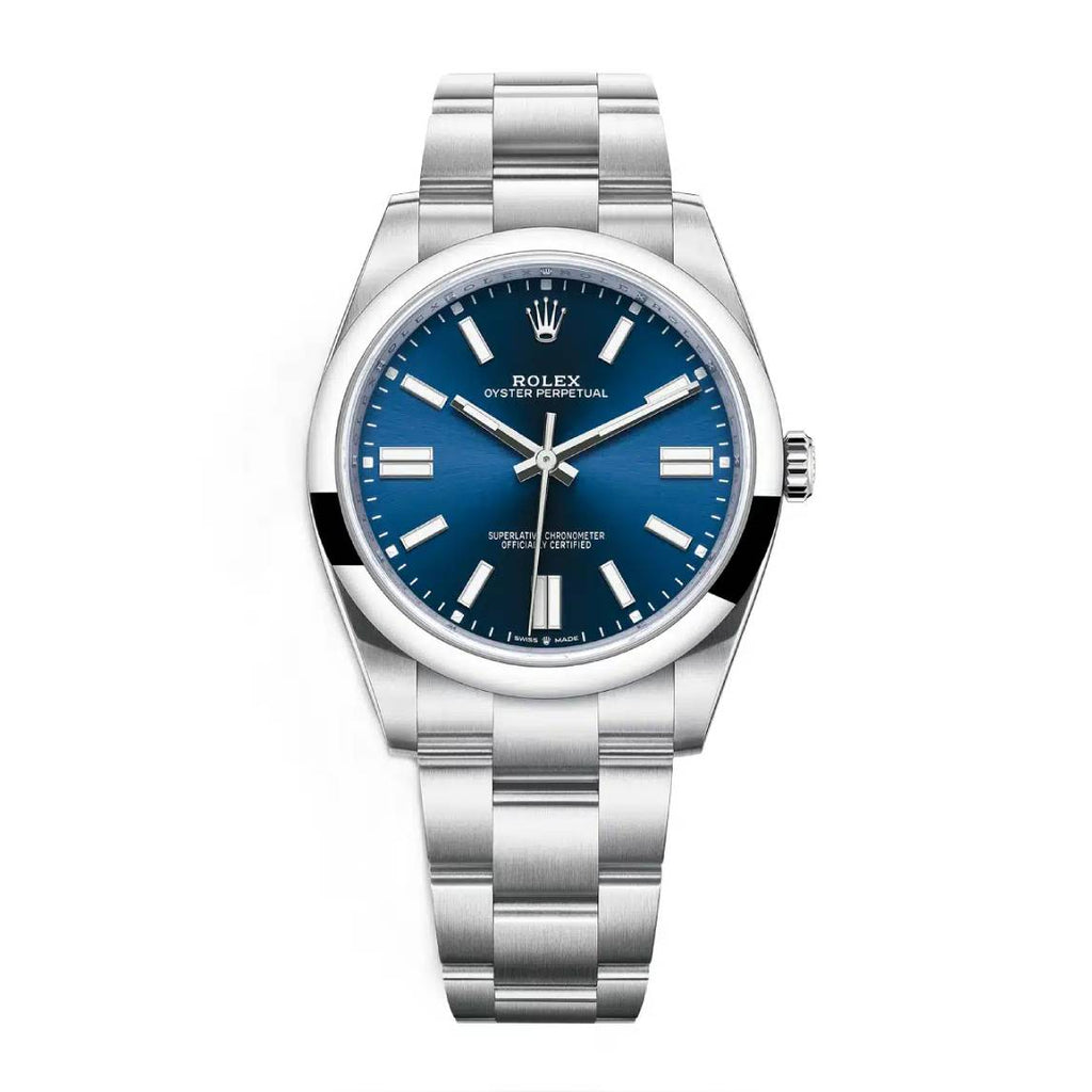 Rolex Oyster Perpetual 41mm | Stainless steel bracelet | Bright blue dial Smooth bezel | Men's Watch 124300-0003 