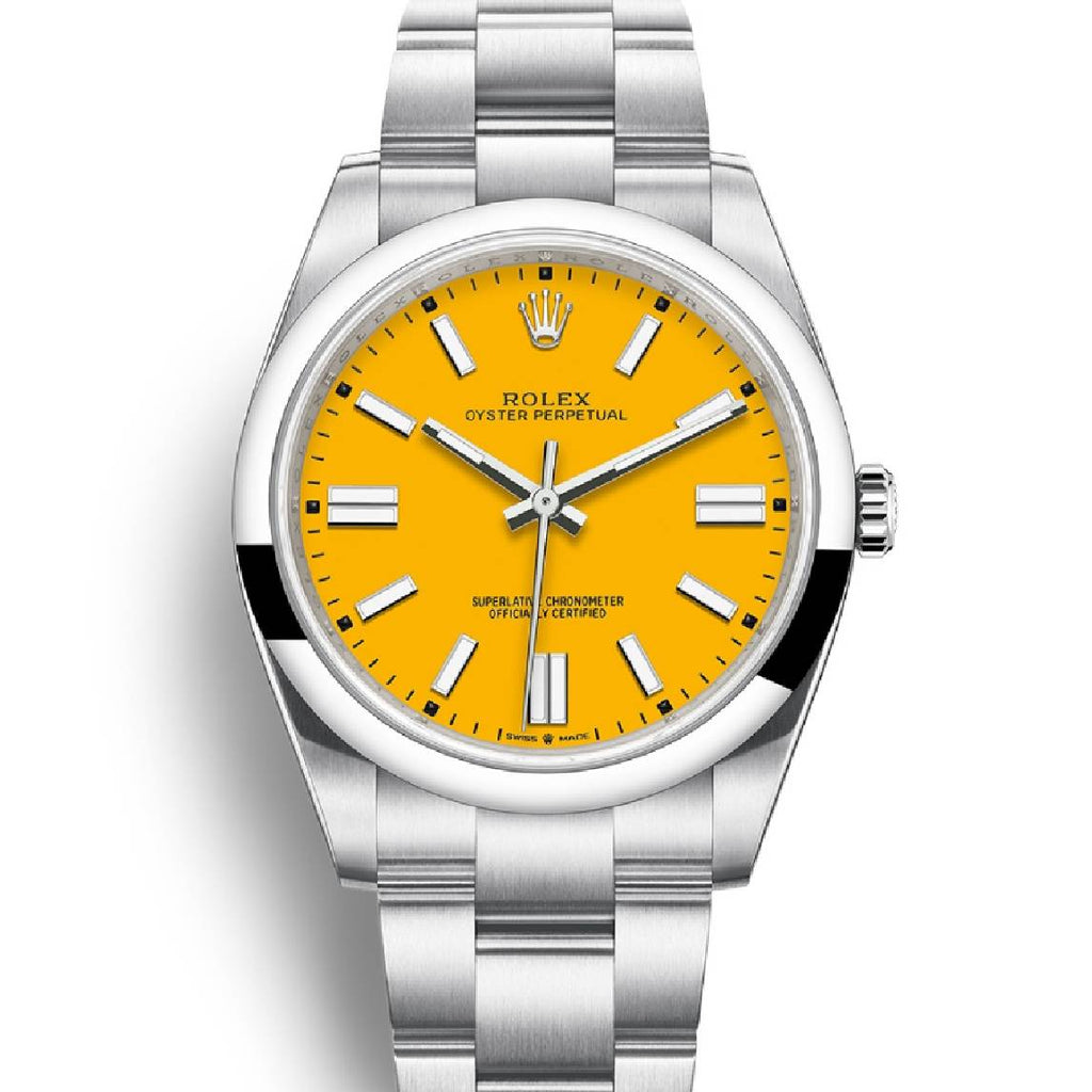 Rolex Oyster Perpetual 41mm | Stainless steel bracelet | Yellow dial Smooth bezel | Men's Watch 124300-0004 