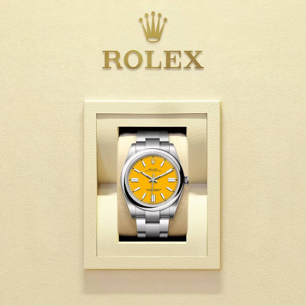 Rolex Oyster Perpetual 41mm | Stainless steel bracelet | Yellow dial Smooth bezel | Men's Watch 124300-0004 