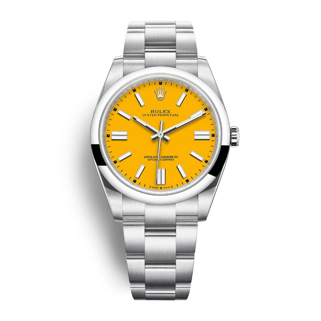 Rolex Oyster Perpetual 41mm | Stainless steel bracelet | Yellow dial Smooth bezel | Men's Watch 124300-0004 