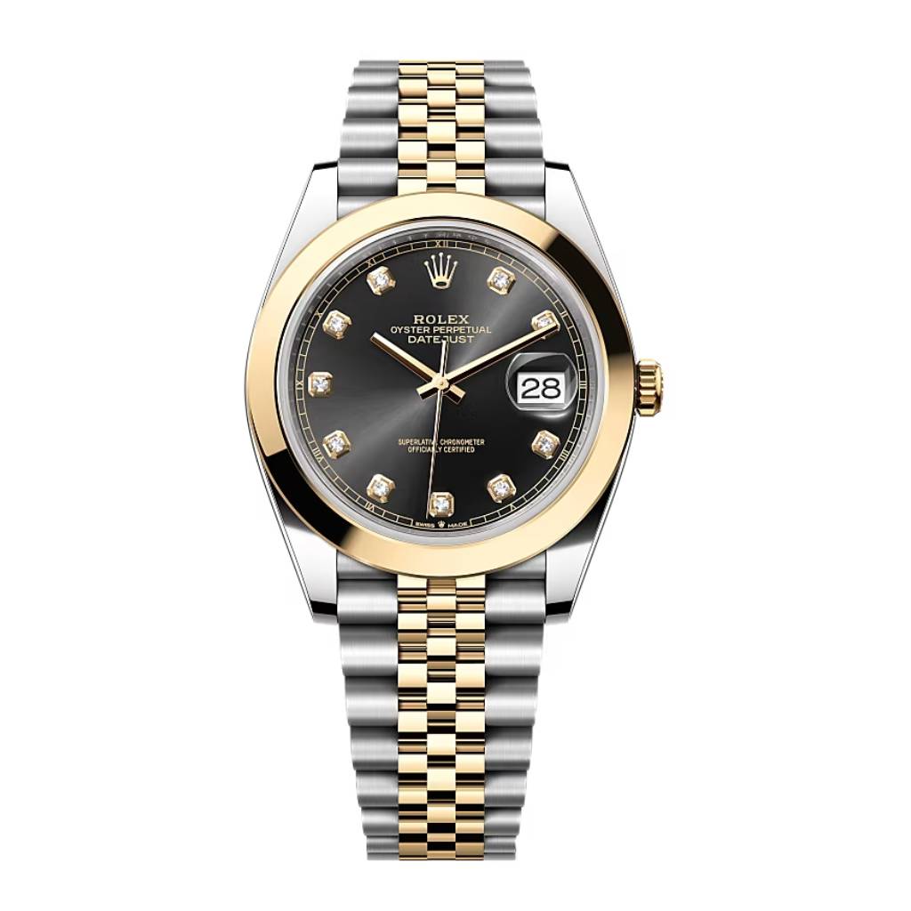 Rolex Oyster Perpetual Datejust 41mm | Two-Tone Stainless Steel and 18k Yellow Gold Jubilee bracelet | Black Diamond dial Smooth bezel | Stainless Steel and 18k Yellow Gold Case Men's Watch 126303-0006