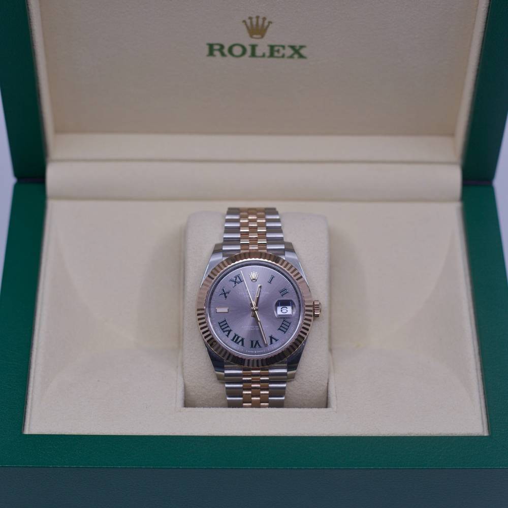 Rolex Datejust 41mm - Ref: 126331-0016 - Slate Grey Wimbledon Roman Dial & Fluted Bezel, Two Tone Stainless Steel & 18K Rose Gold Jubilee Bracelet Men's Watch