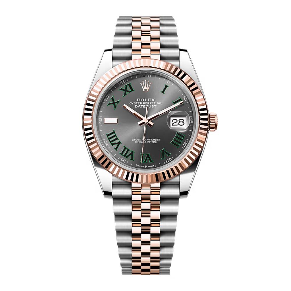 Rolex Datejust 41mm - Ref: 126331-0016 - Slate Grey Wimbledon Roman Dial & Fluted Bezel, Two Tone Stainless Steel & 18K Rose Gold Jubilee Bracelet Men's Watch