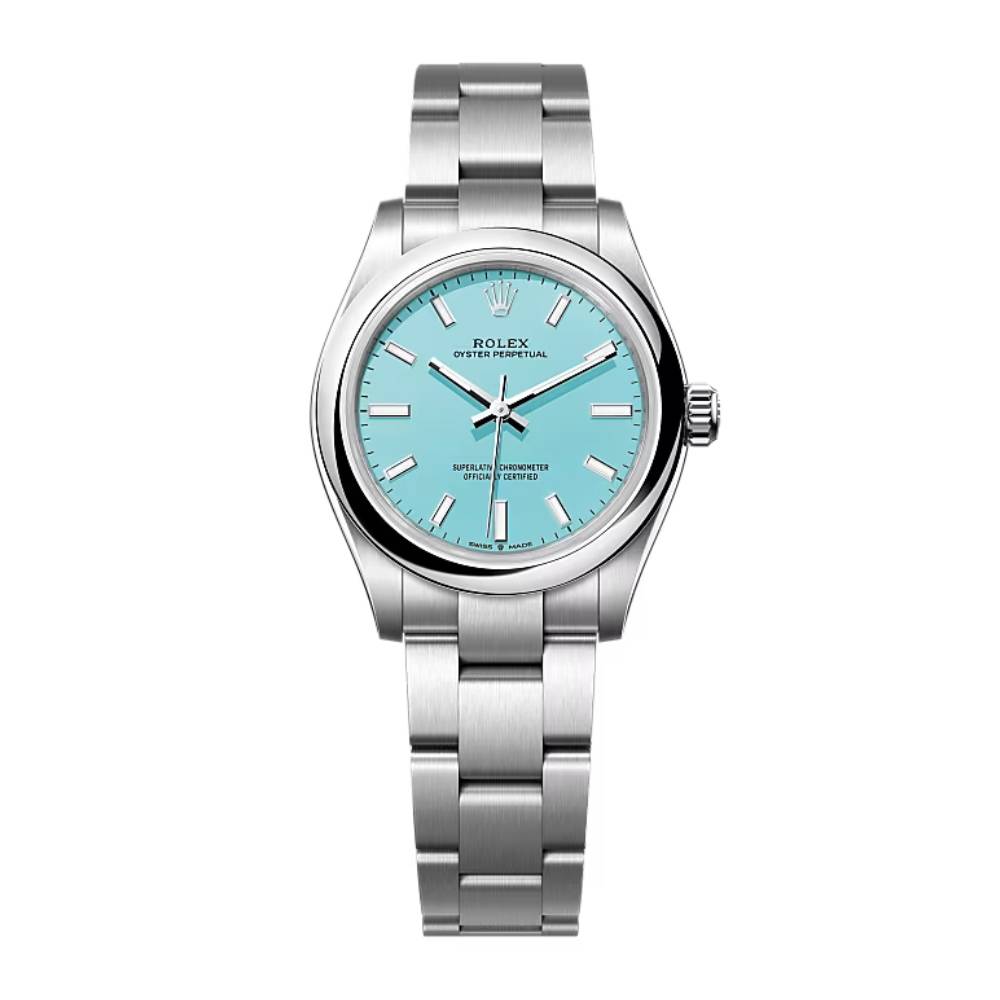 Rolex Oyster Perpetual "Tiffany" 31mm - Ref: 277200-0007 - Turquoise Blue Stick Dial, Stainless Steel Oyster Bracelet Watch