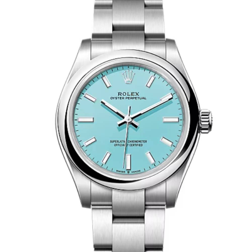 Rolex Oyster Perpetual "Tiffany" 31mm - Ref: 277200-0007 - Turquoise Blue Stick Dial, Stainless Steel Oyster Bracelet Watch