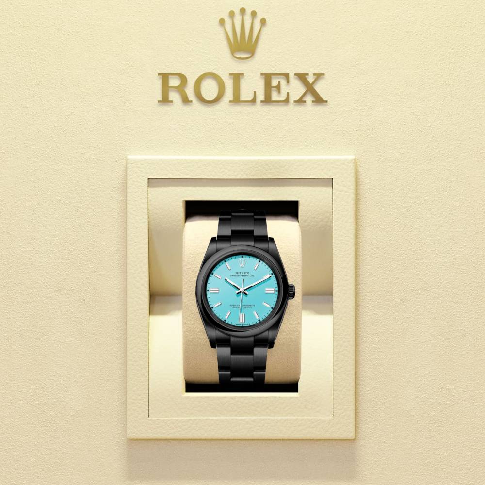 Rolex Oyster Perpetual "Tiffany" 36mm | Black PVD Stainless steel bracelet | Turquoise blue dial Smooth bezel | Men's Watch 126000-0006-pvd-2