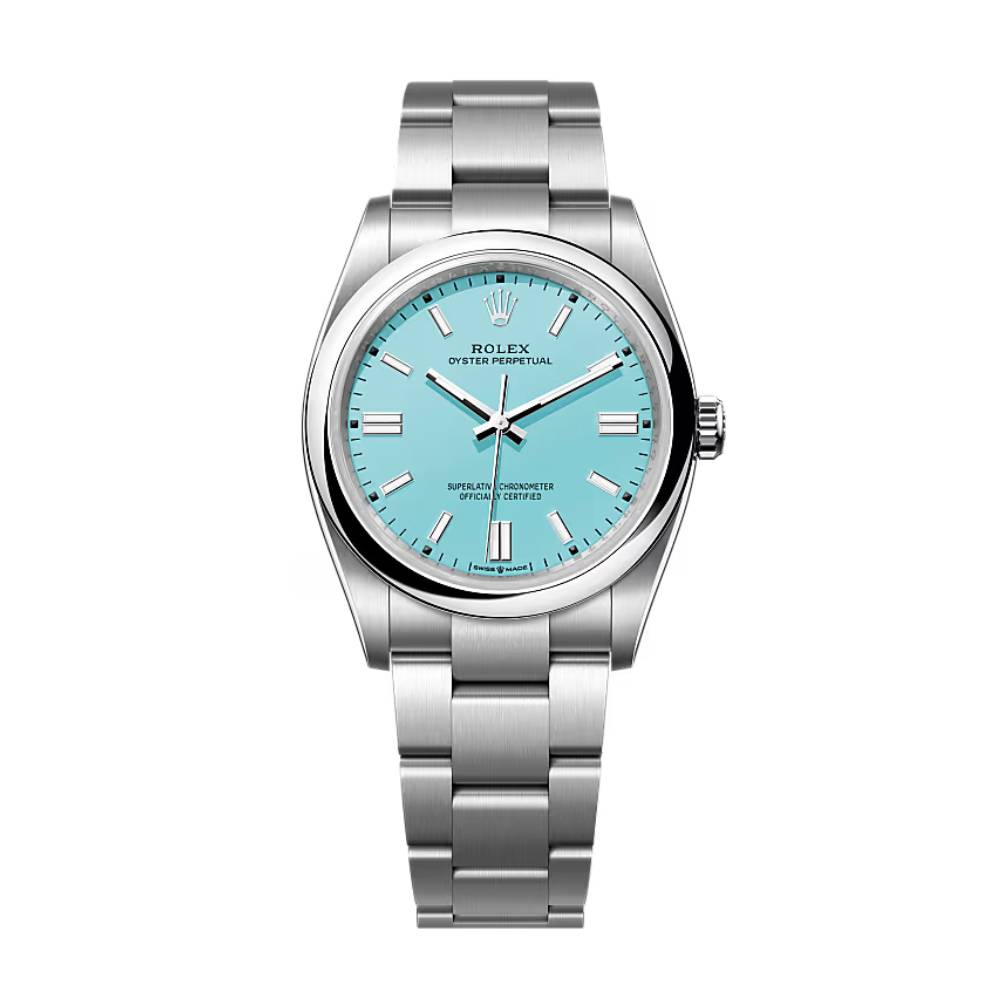 Rolex Oyster Perpetual "Tiffany" 41mm - Ref: 124300-0006 - Turquoise Blue Stick Dial, Stainless Steel Oyster Bracelet Men's Watch