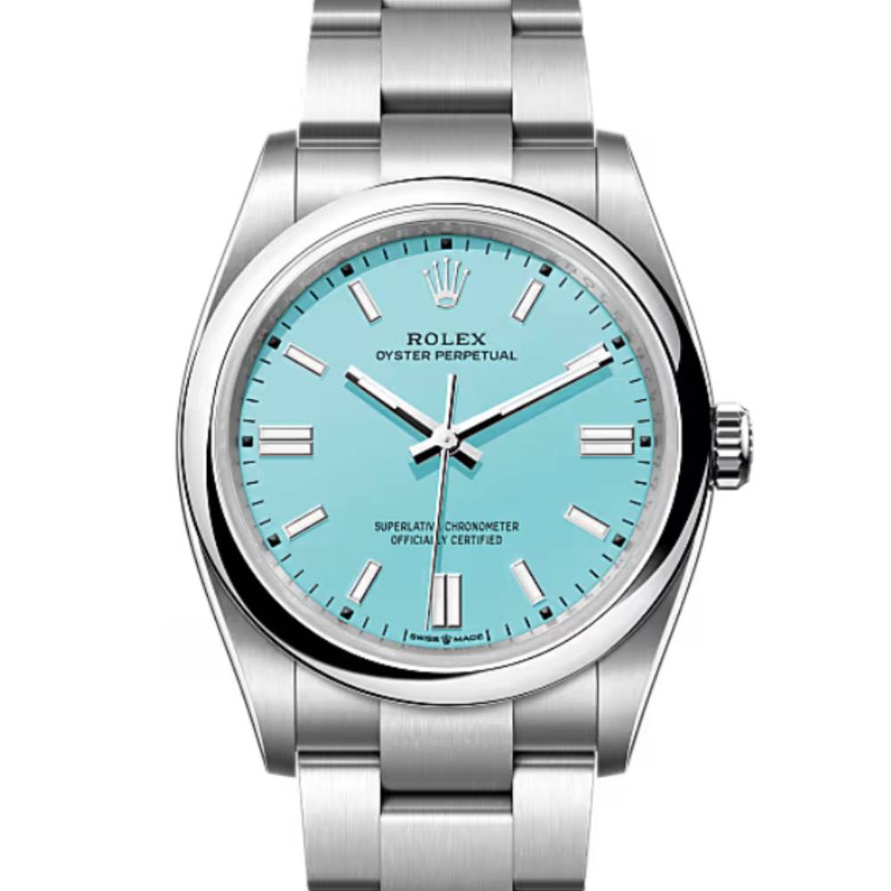 Rolex Oyster Perpetual "Tiffany" 41mm - Ref: 124300-0006 - Turquoise Blue Stick Dial, Stainless Steel Oyster Bracelet Men's Watch