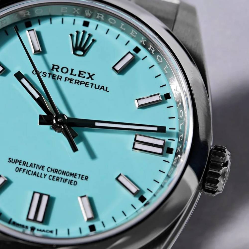 Rolex Oyster Perpetual "Tiffany" 41mm - Ref: 124300-0006 - Turquoise Blue Stick Dial, Stainless Steel Oyster Bracelet Men's Watch