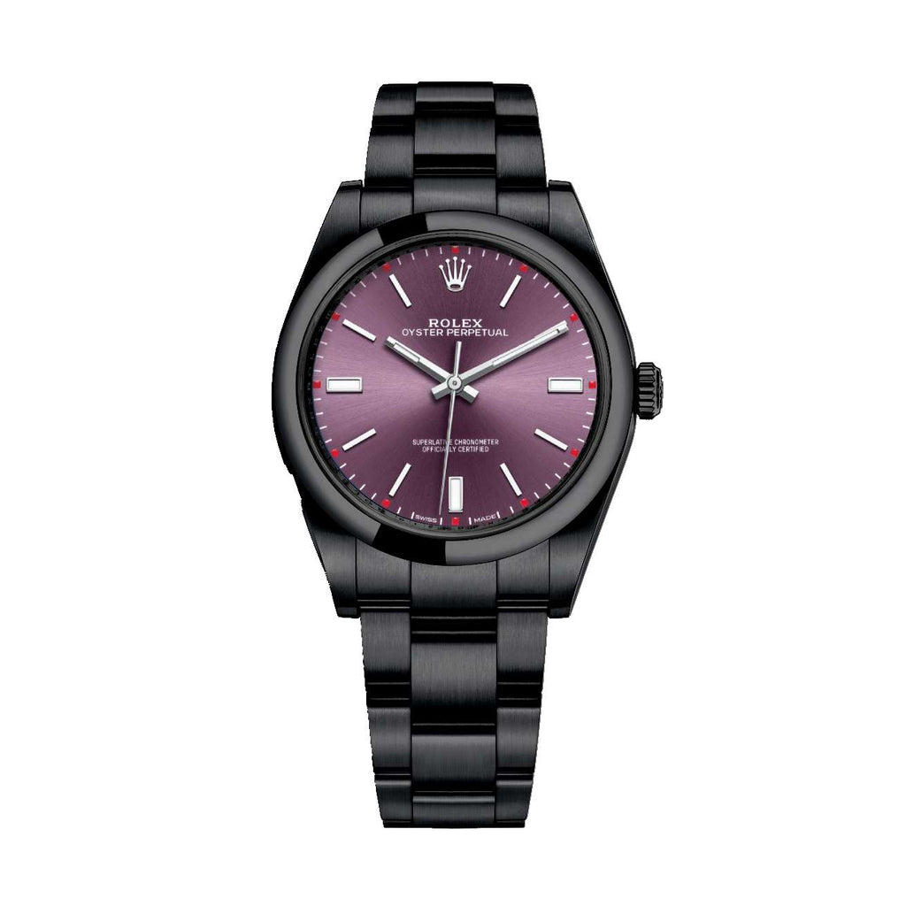 Black Rolex DLC-PVD Perpetual Oyster Perpetual 39mm | Black DLC-PVD Stainless Steel Oyster bracelet | Red grape dial Domed bezel | Unisex Watch 114300-0002-pvd-2