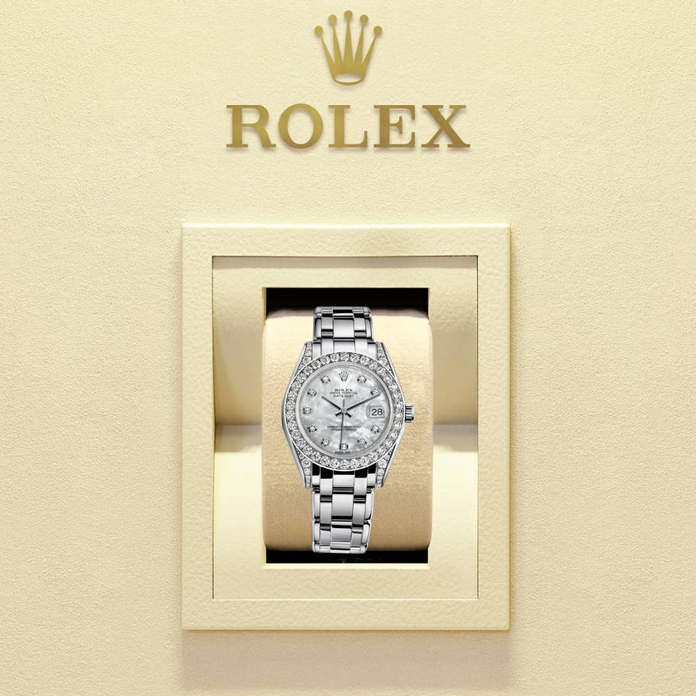 Rolex Pearlmaster 34mm - Ref: 81159-0015 - White mother of Pearl Diamond Dial, Diamond Bezel & Diamond Case, 18K White Gold Bracelet Women's Watch