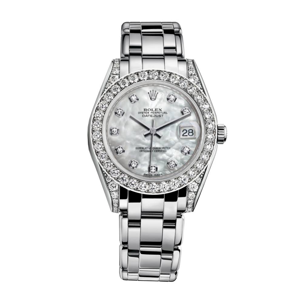 Rolex Pearlmaster 34mm - Ref: 81159-0015 - White mother of Pearl Diamond Dial, Diamond Bezel & Diamond Case, 18K White Gold Bracelet Women's Watch