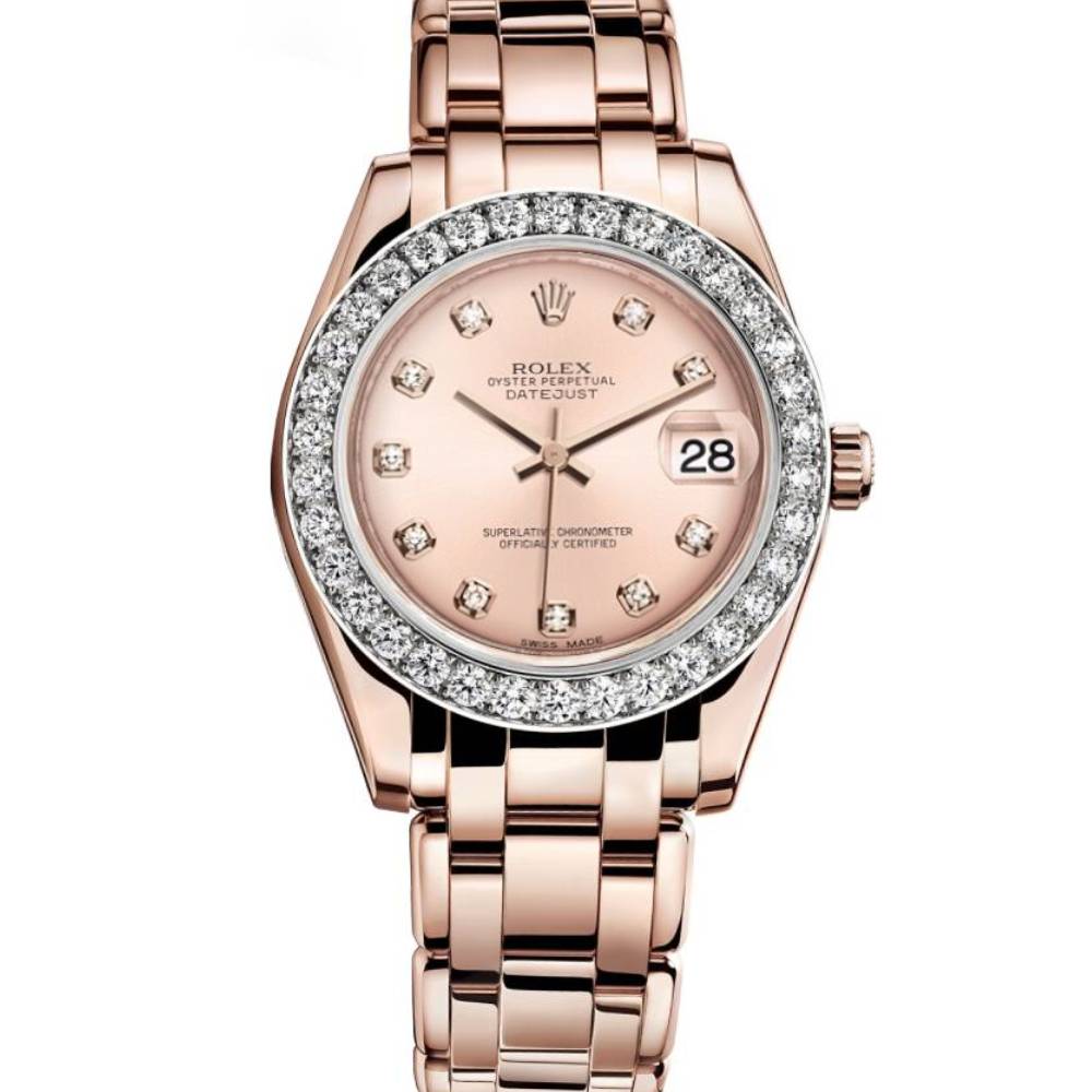 Rolex Pearlmaster 34mm - Ref: 81285-0014 - Pink Diamond Dial & Diamond Bezel, 18K Rose Gold Bracelet Women's Watch