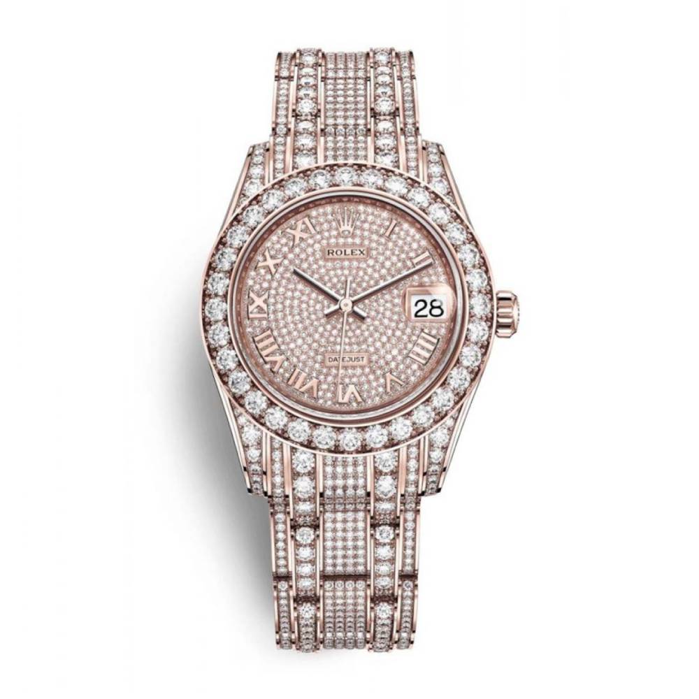 Rolex Pearlmaster 34mm - Ref: 81405rbr-0001 - Pave Roman Diamond Dial, Diamond Bezel & Diamond Case, 18K Rose Gold Diamond Bracelet Women's Watch