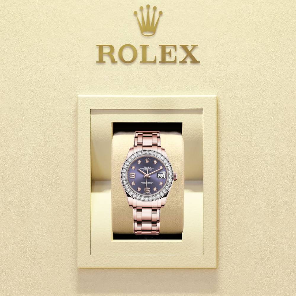 Rolex Pearlmaster 39mm - Ref: 86285-0004 - Aubergine Purple Roman Diamond Dial & Diamond Bezel, 18K Rose Gold Diamond Bracelet Women's Watch